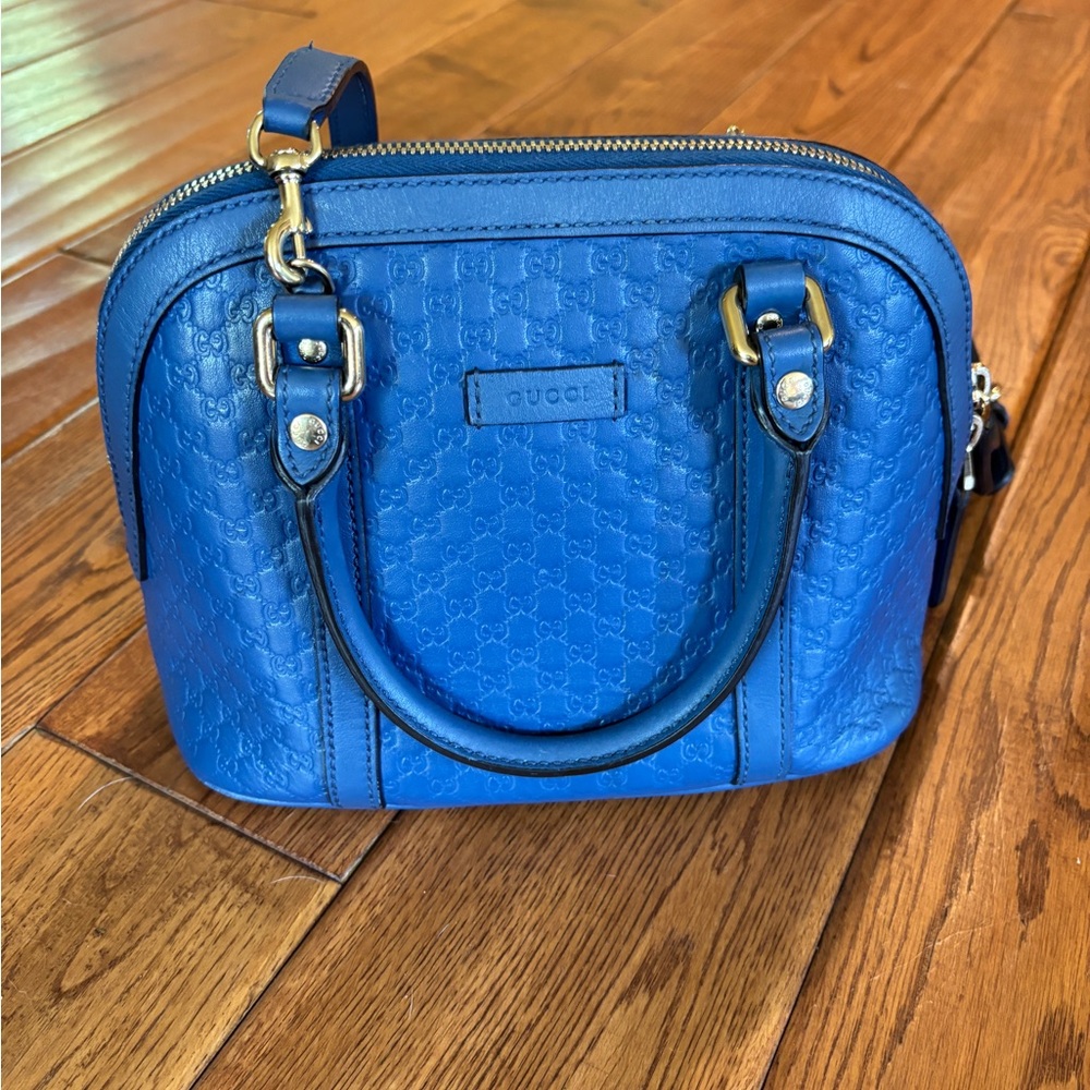 Gucci Blue Satchel with Embossed Texture